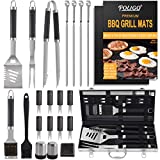 POLIGO Kit de accesorios para barbacoa de acero inoxidable de 21 piezas - Herramientas para barbacoa en estuche de aluminio - Regalo de cumpleaños perfecto para hombres